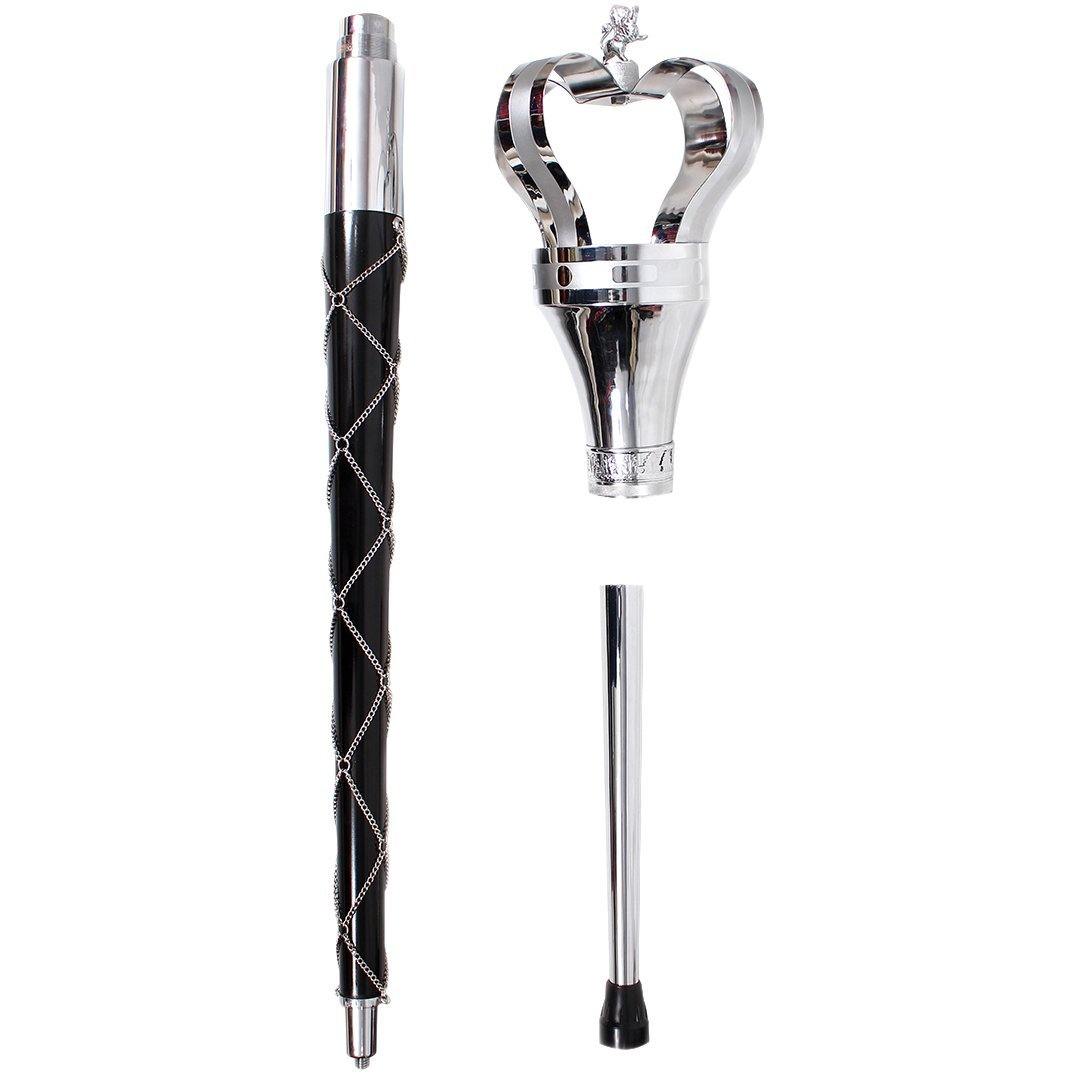 Premium Crown Mace Large 60" In 3 Shafts - Chrome Plated Metal Parts Including Chain - Lion Top in Std Size Quick Screw Assembled - biznimart