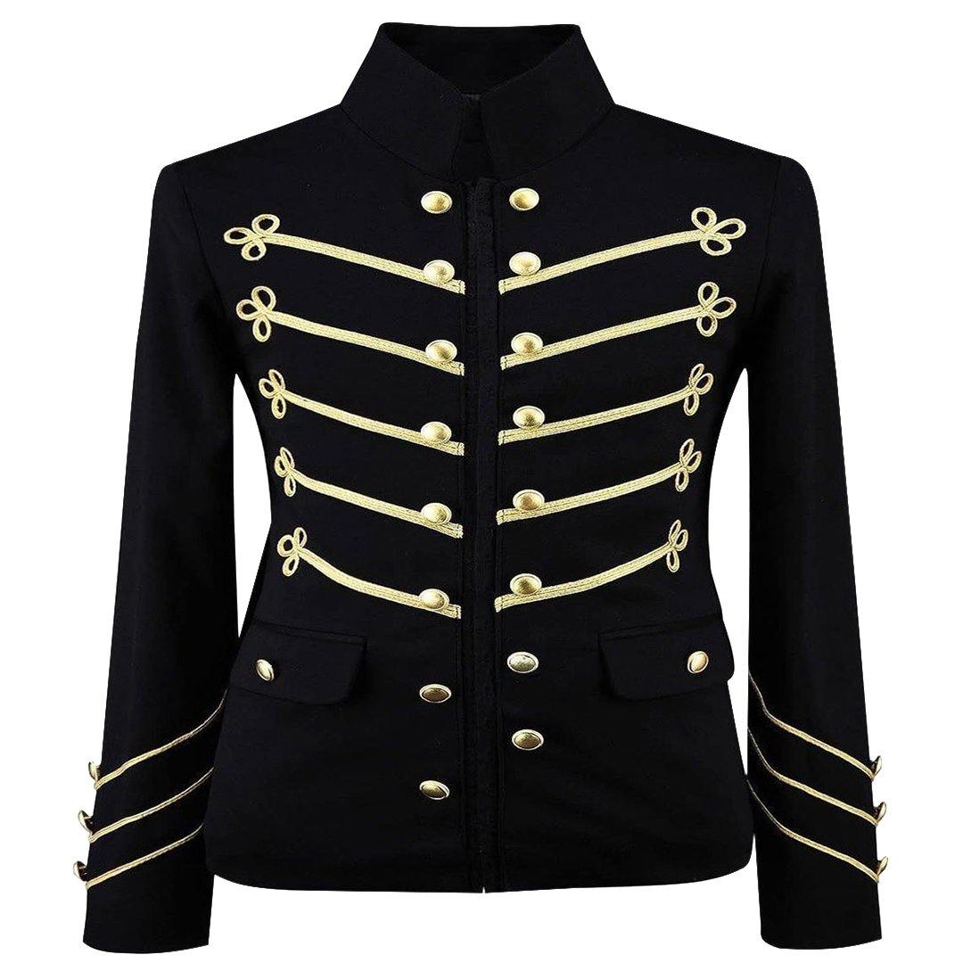 Black Military Napoleon Jacket with Gold Flower Embroidery Black Military Napoleon Jacket - biznimart