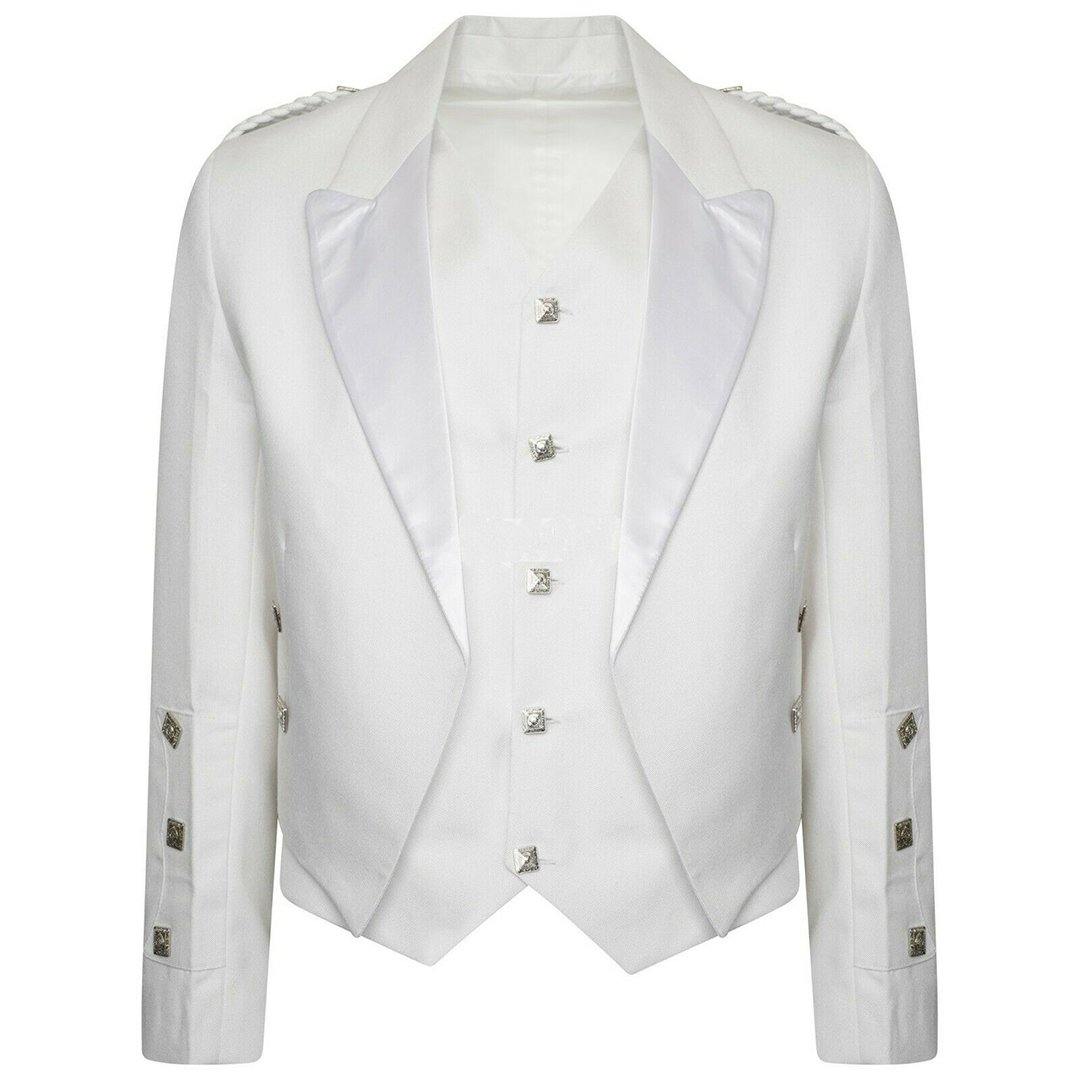 White Pipe Band Highland Formal Prince Charlie Kilt Jacket And Waistcoat - biznimart