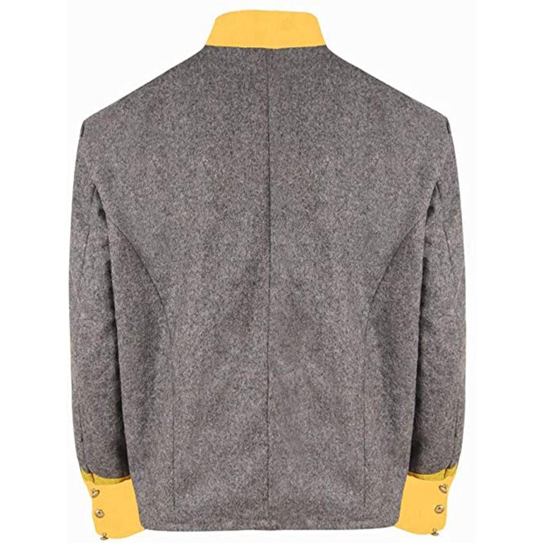 CW General's Cavalry Grey Yellow Cuff & Collar 4 Row of Gold Braid Shell Coat - biznimart