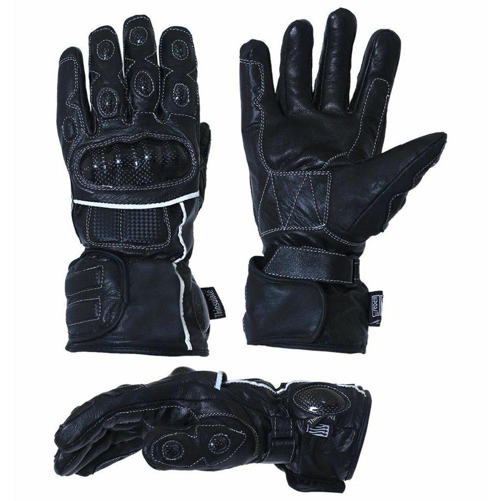 Leather Motorbike Motorcycle Thermal Waterproof Gloves Carbon Knuckle Protection - biznimart