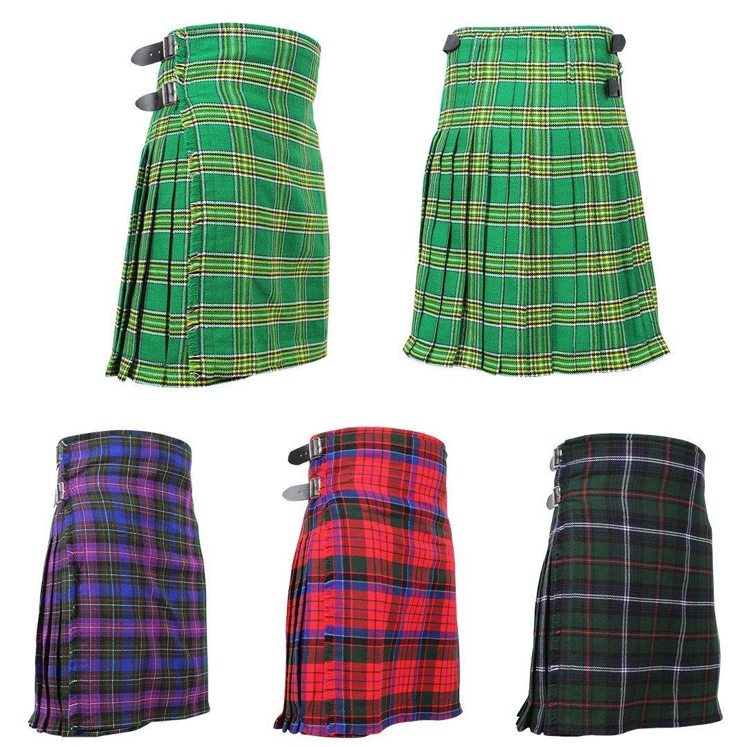 Super Acrylic Wool 13oz Scottish Tartan Kilts 8 Yards With Box Pleats 24" Regular Drop Fringed Apron 3 Metal Buckles Leather Straps - biznimart