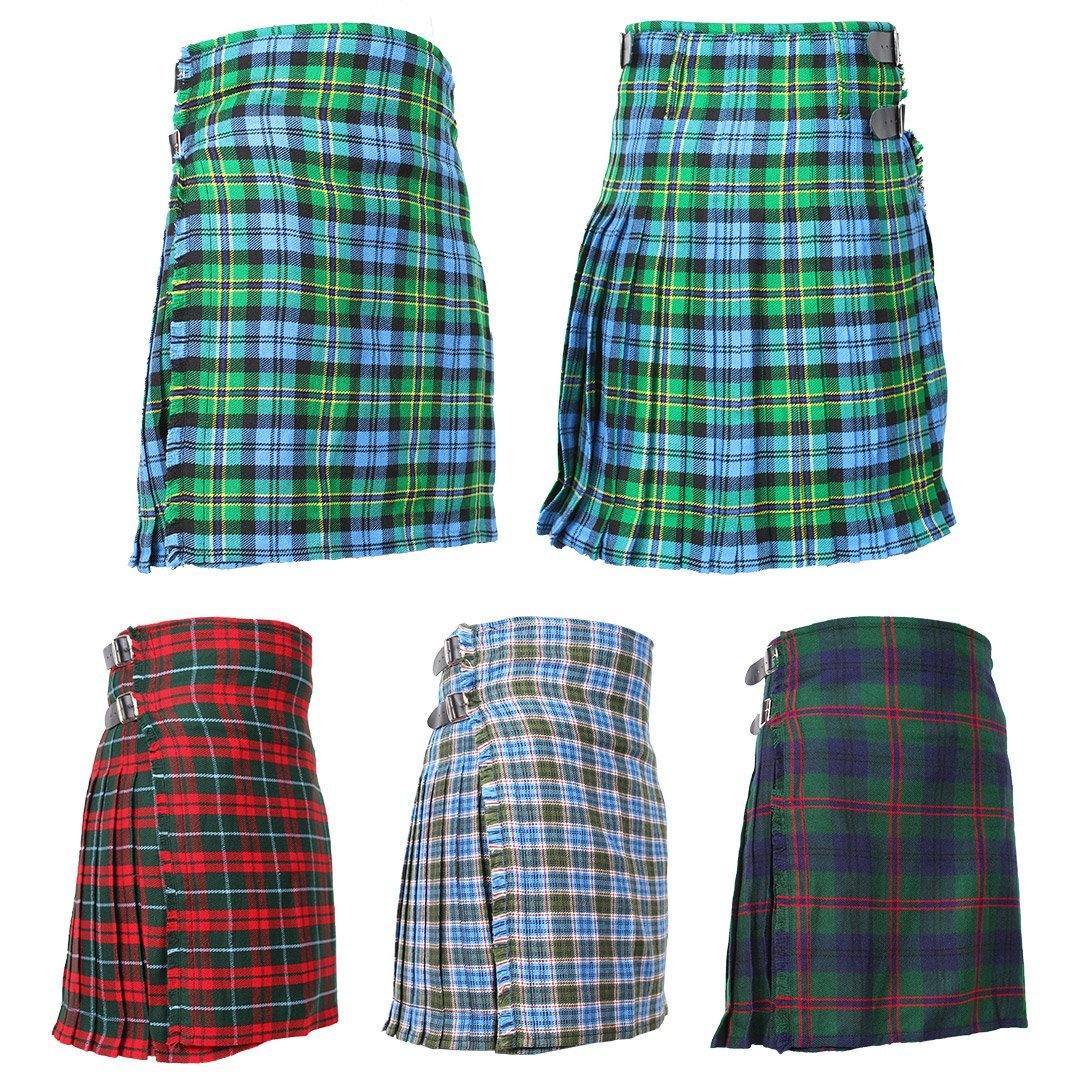 Super Acrylic Wool 13oz Scottish Tartan Kilts 8 Yards With Box Pleats 24" Regular Drop Fringed Apron 3 Metal Buckles Leather Straps - biznimart