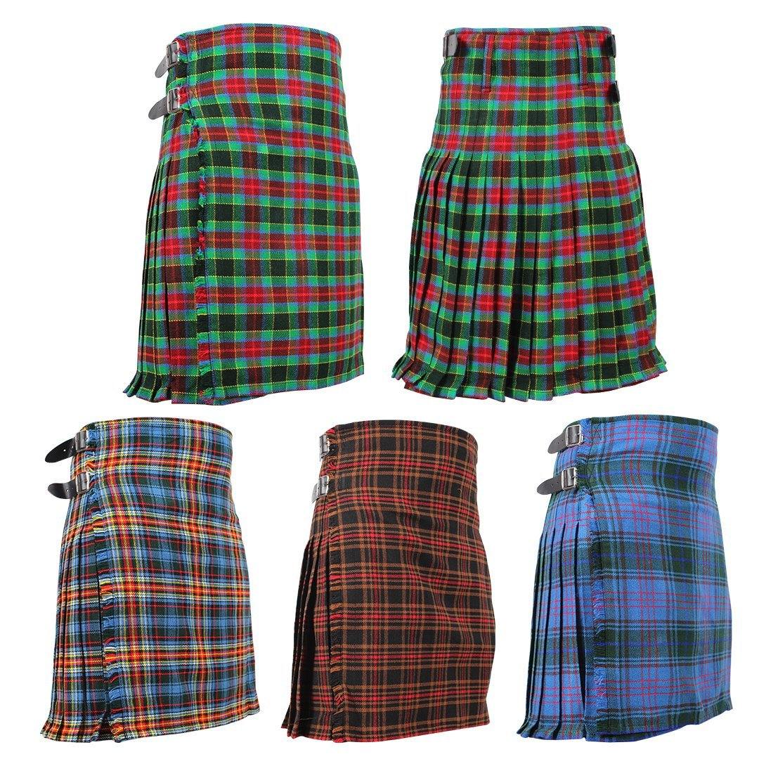 Super Acrylic Wool 13oz Scottish Tartan Kilts 8 Yards With Box Pleats 24" Regular Drop Fringed Apron 3 Metal Buckles Leather Straps - biznimart