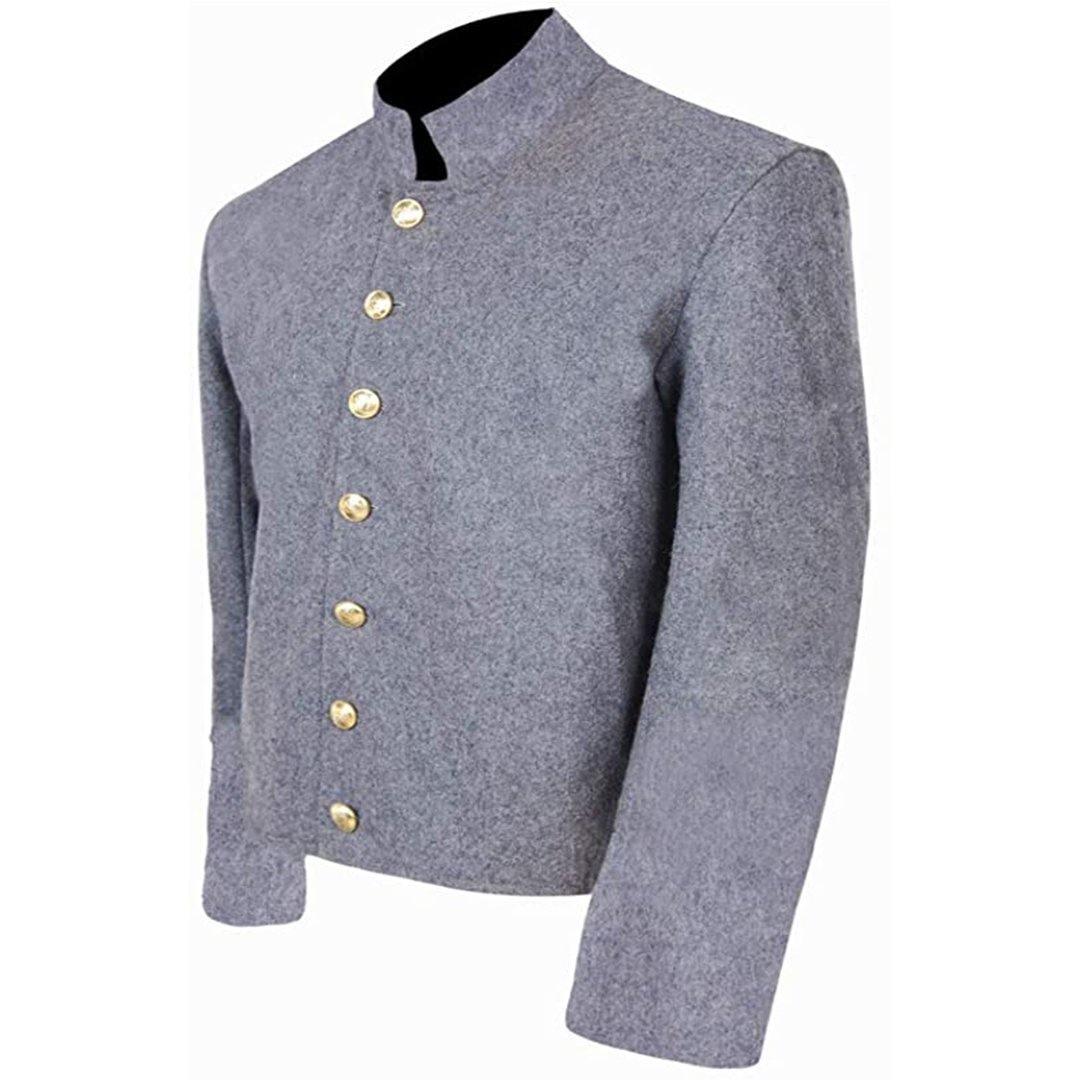 CW US Confederate Untrimmed Grey Wool Shell Coat Jacket - biznimart