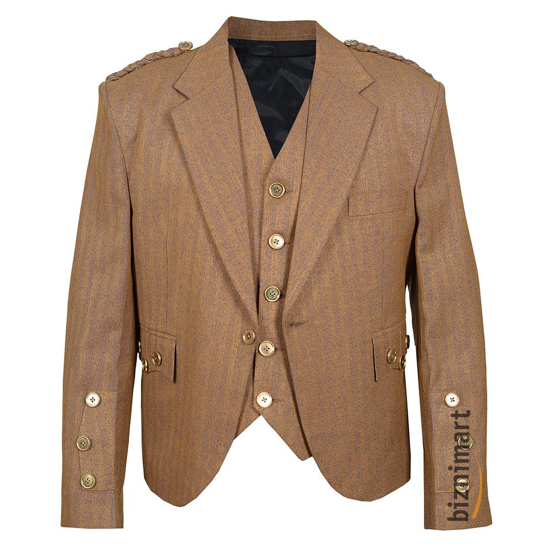 Argyll Jacket With Waistcoat/Vest Brown Serge Wool - biznimart