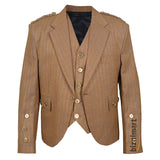 Argyll Jacket With Waistcoat/Vest Brown Serge Wool - biznimart