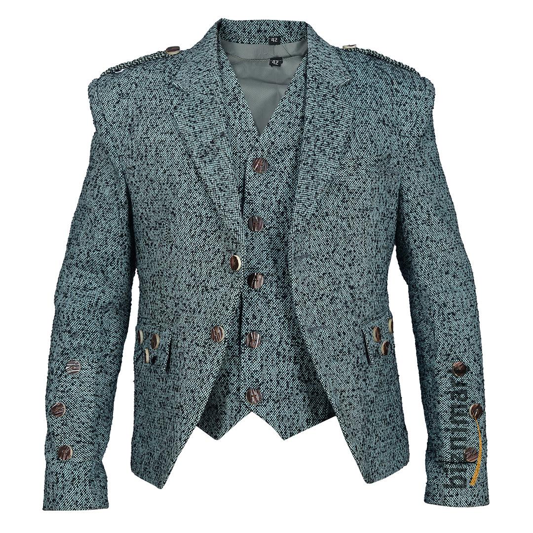Pure Wool Black And Blue Argyll Jacket With Waistcoat/Vest - biznimart