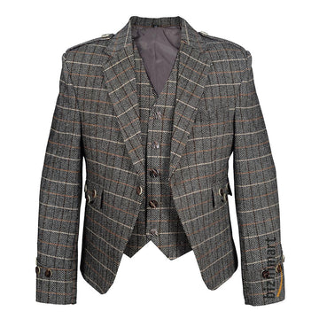 Tweed Wool Brown Argyll Jacket With Waistcoat/Vest - biznimart