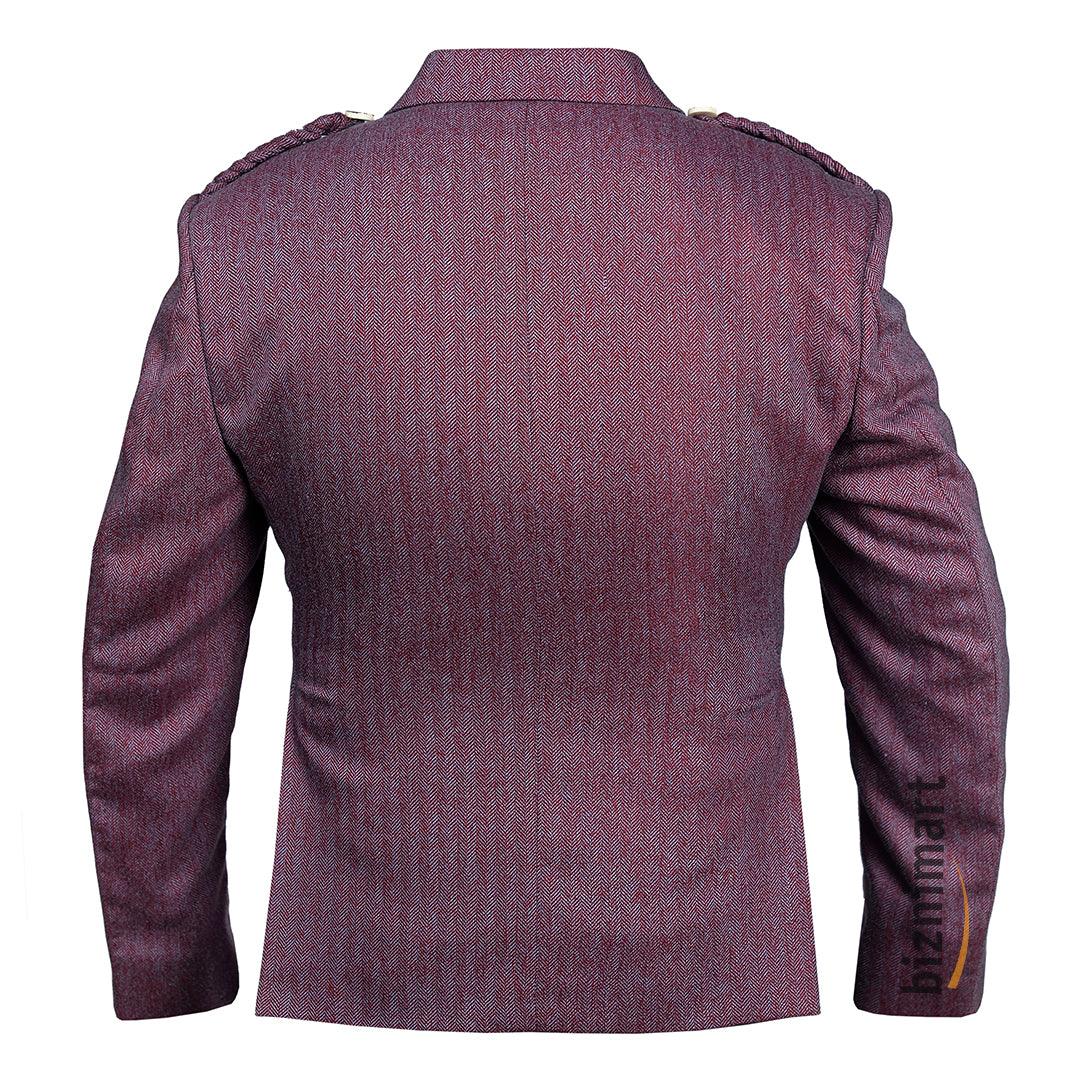 Maroon Pure Wool Tweed Argyll Jacket With Waistcoat/Vest - biznimart