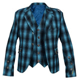 Blue And Black Pure Wool Argyll Jacket With Waistcoat/Vest - biznimart