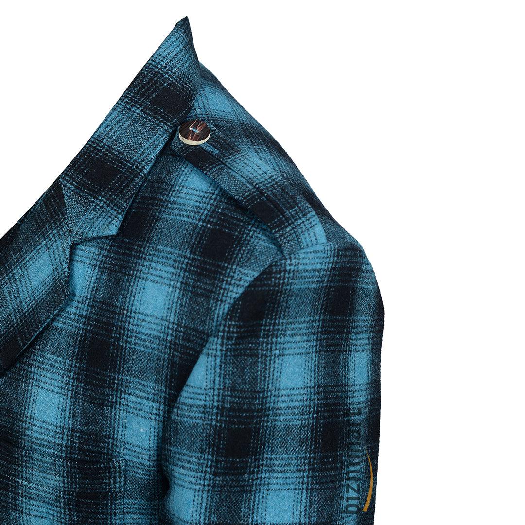 Blue And Black Pure Wool Argyll Jacket With Waistcoat/Vest - biznimart