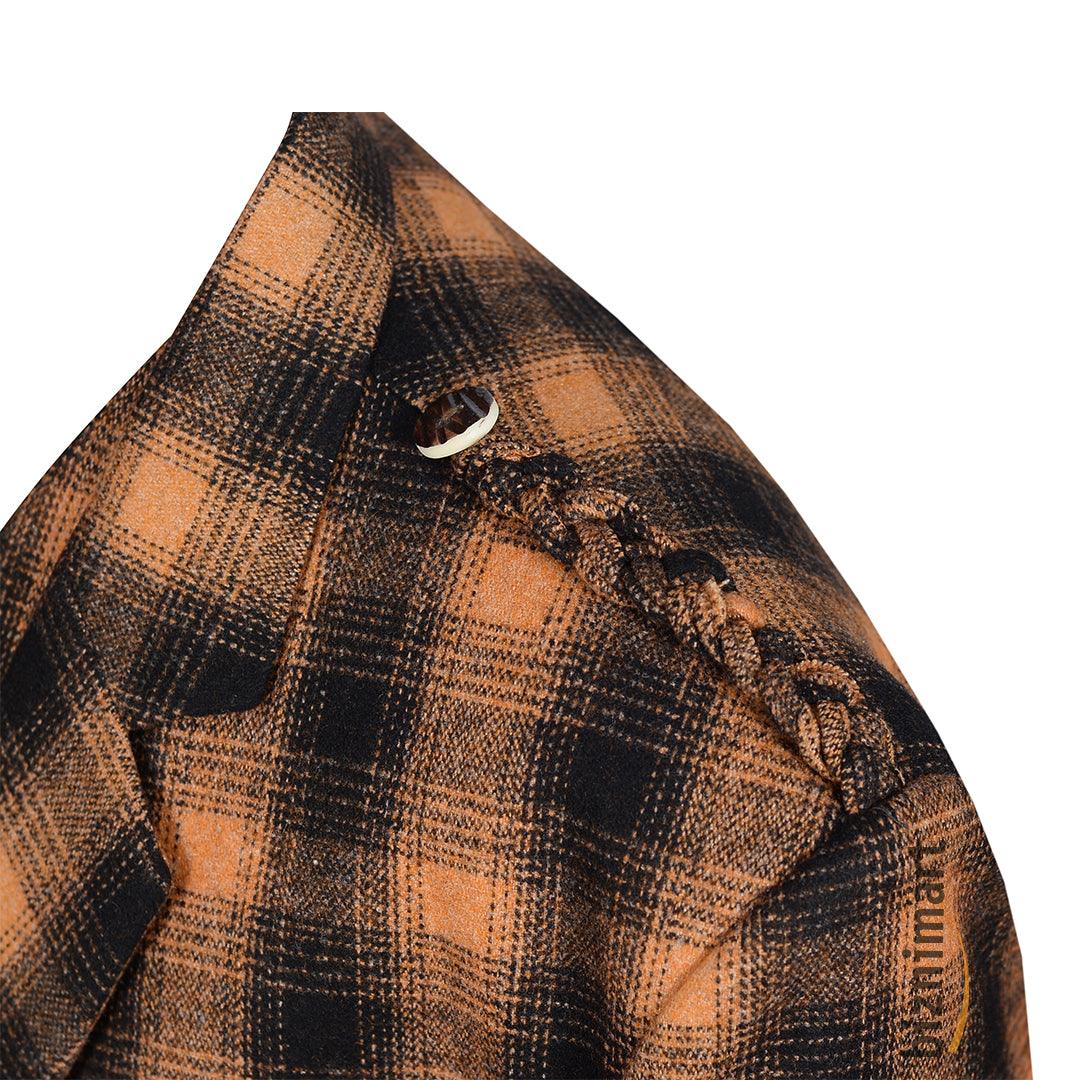 Black And Orange Pure Wool Argyll Jacket With Waistcoat/Vest - biznimart