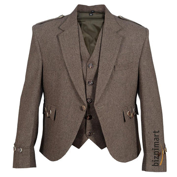 Brown Tweed Wool Argyll Jacket With Waistcoat/Vest - biznimart