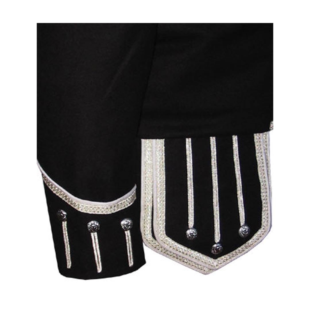Black Blazer Wool Pipe Band Doublet With Silver Braid And Trim