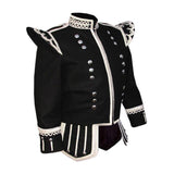 Black Pipe Band Doublet With Scrolling Trim Zip Front