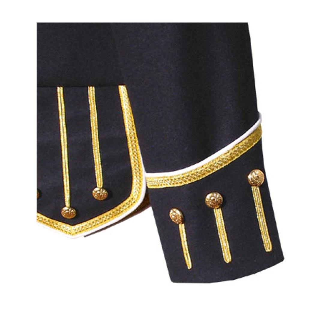 Dark Blue Pipe Band Doublet With Gold Braid Zip Front