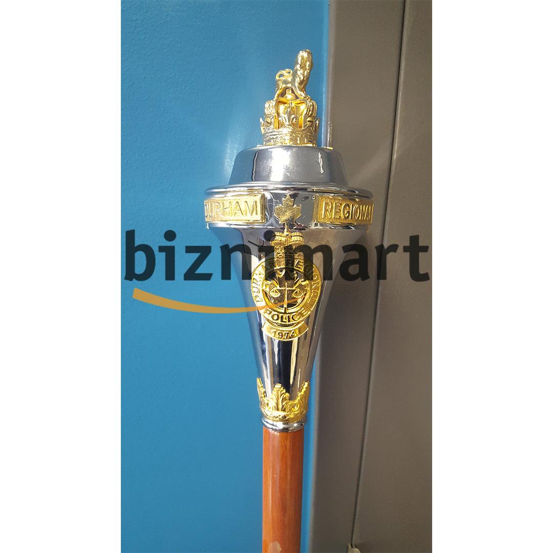 Custom Made Drum Major Mace Stave With Scrolls & Crown Top - biznimart