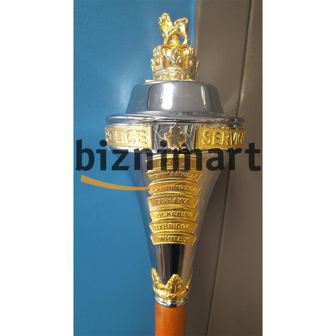 Custom Made Drum Major Mace Stave With Scrolls & Crown Top - biznimart