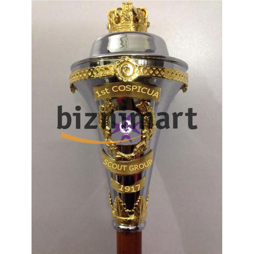 Custom Made Drum Major Mace Stave With Scrolls & Crown Top - biznimart