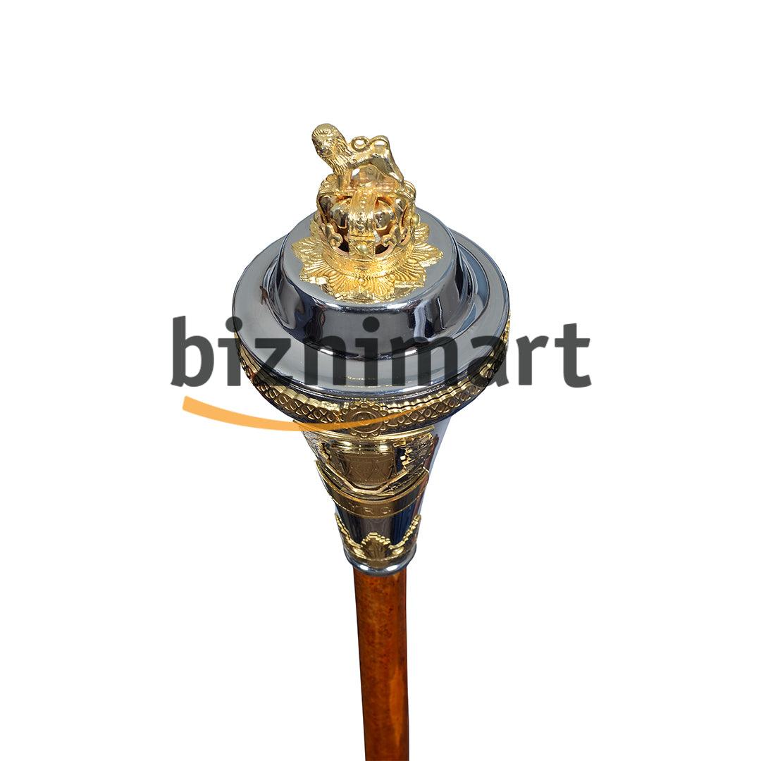 Custom Made Drum Major Mace Stave With Scrolls & Crown Top - biznimart