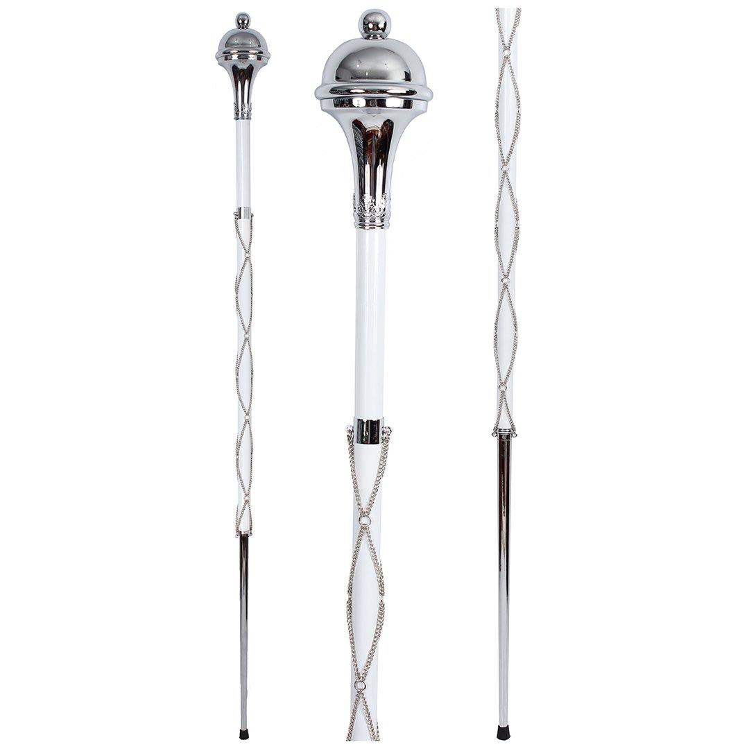 Drum Major Stave Beech Wood White Shaft Ball Top Chrome Chain - biznimart