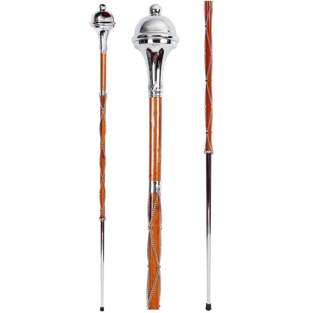 Drum Major Mace Stave Plain Chrome Head Lion & Crown