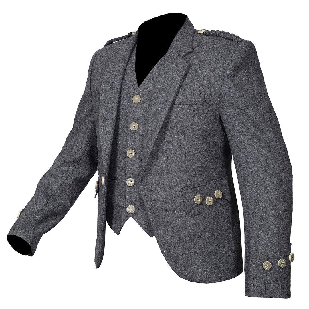 Grey Argyll Jacket And Vest Pure Blazer Wool - biznimart