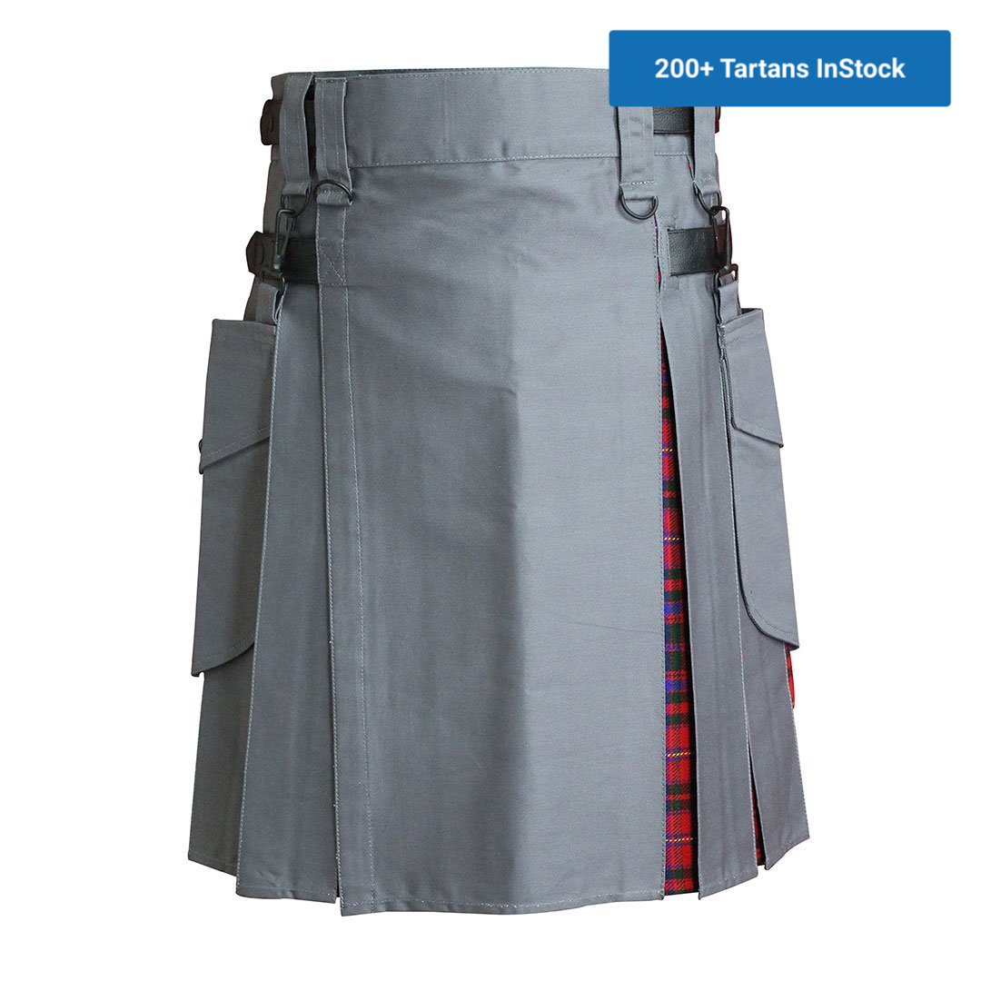 imperial-highland-supplies-grey-hybrid-kilt-with-gow-tartan-front-1