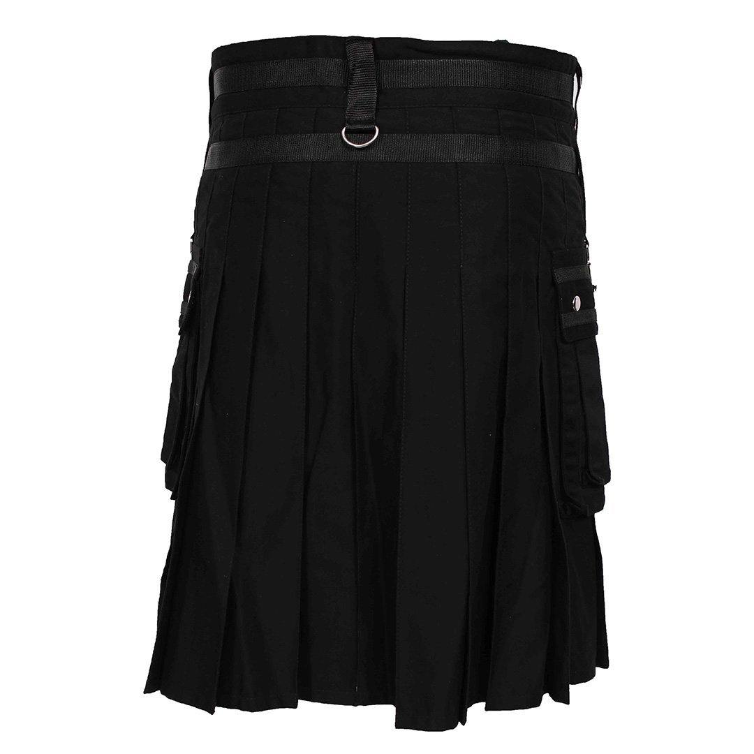 Black Deluxe Utility Fashion Kilt With Chain - biznimart