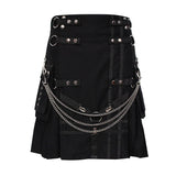 Black Deluxe Utility Fashion Kilt With Chain