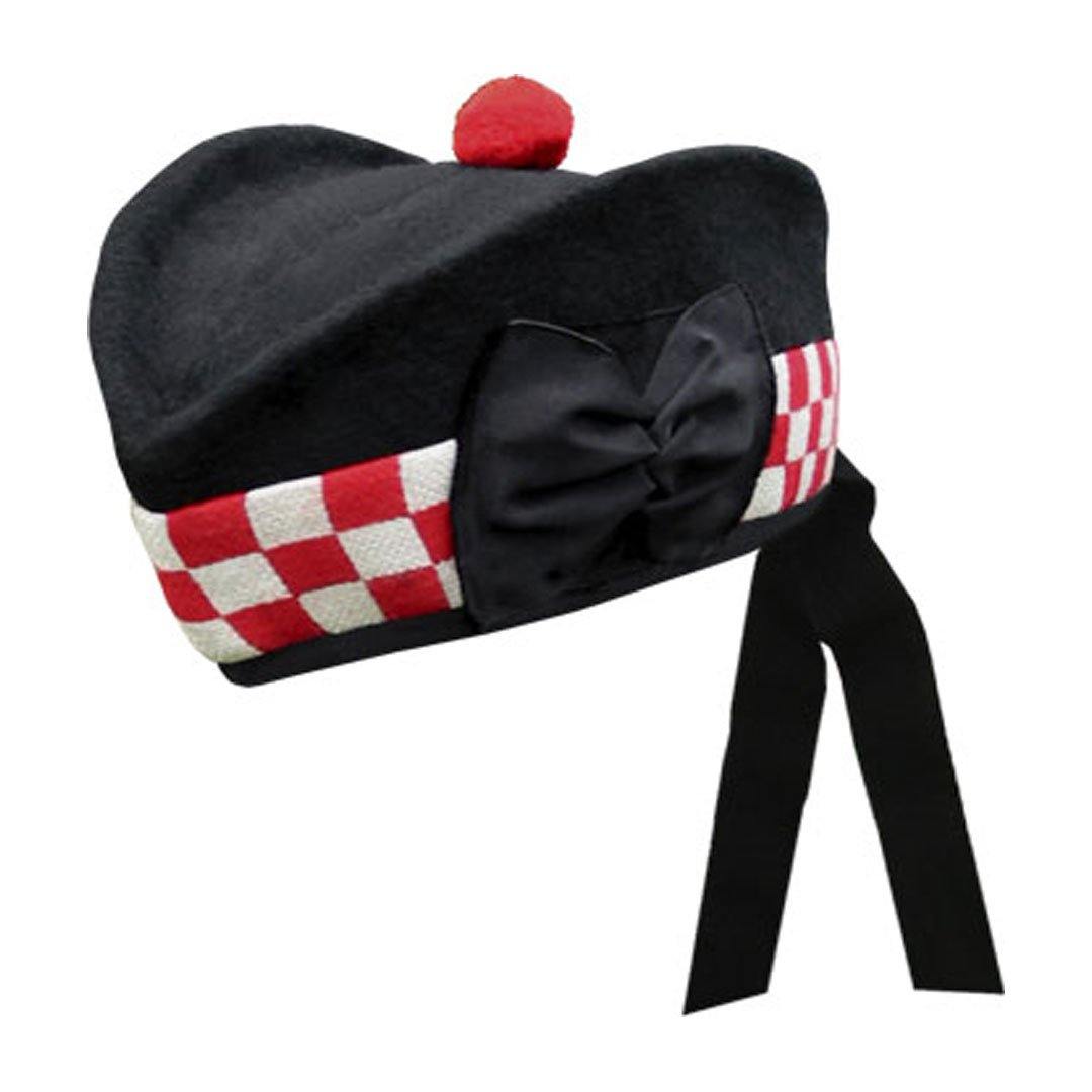 Black Glengarry Hat With White Red Dicing - biznimart