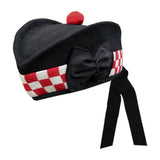 Black Glengarry Hat With White Red Dicing
