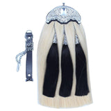 Original Long Horse Hair Sporran White Body 3 Black Tassels
