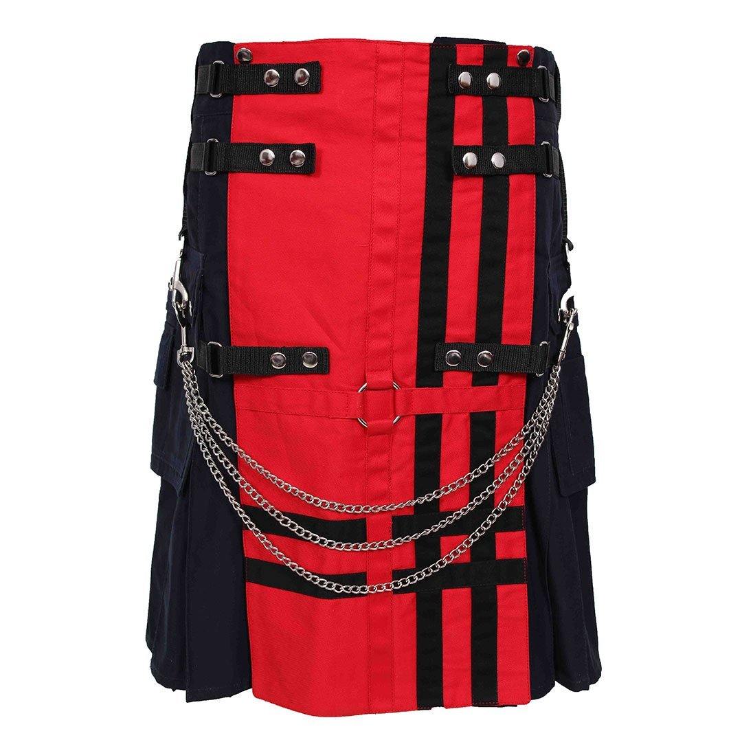Red And Navy Deluxe Utility Kilt With Chain - biznimart