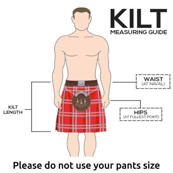 Super Acrylic Wool 13oz Scottish Tartan Kilts 8 Yards With Box Pleats 24" Regular Drop Fringed Apron 3 Metal Buckles Leather Straps - biznimart