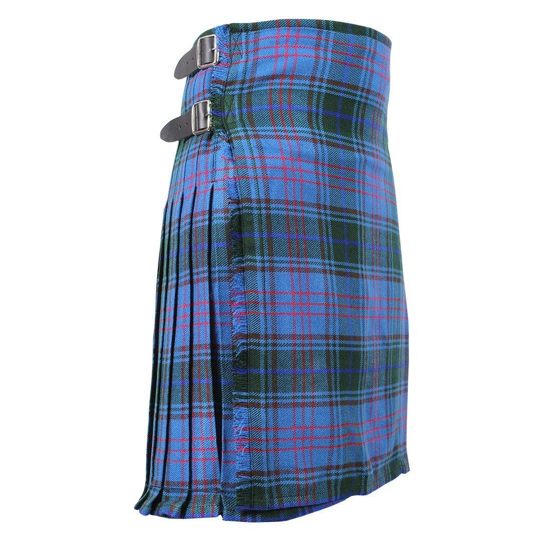 Super Acrylic Wool 13oz Scottish Tartan Kilts 8 Yards With Box Pleats 24" Regular Drop Fringed Apron 3 Metal Buckles Leather Straps - biznimart
