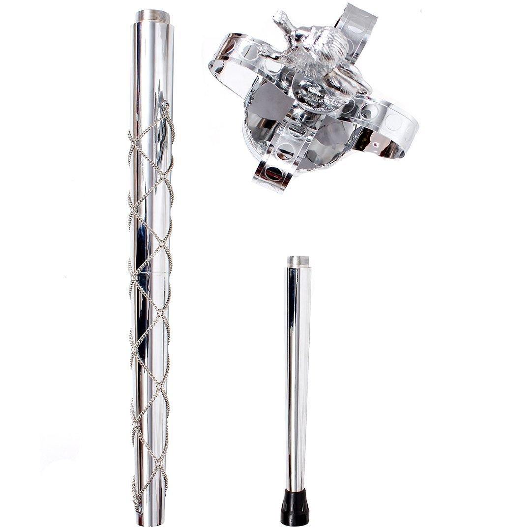 Premium Crown Mace Large 60" In 3 Shafts - Chrome Plated Metal Parts Including Chain - Lion Top in Std Size Quick Screw Assembled - biznimart