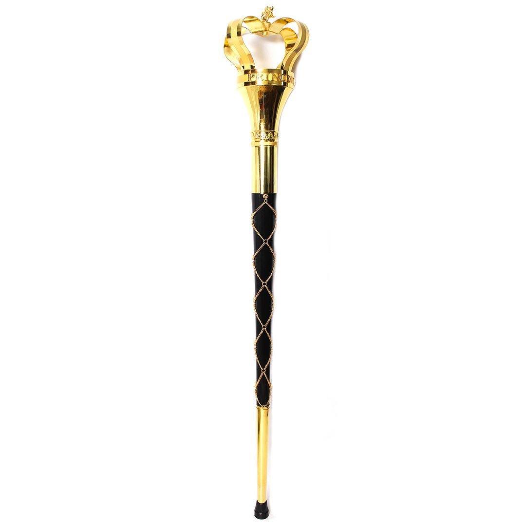 Premium Crown Mace Large 60" In 3 Shafts - Chrome Plated Metal Parts Including Chain - Lion Top in Std Size Quick Screw Assembled - biznimart