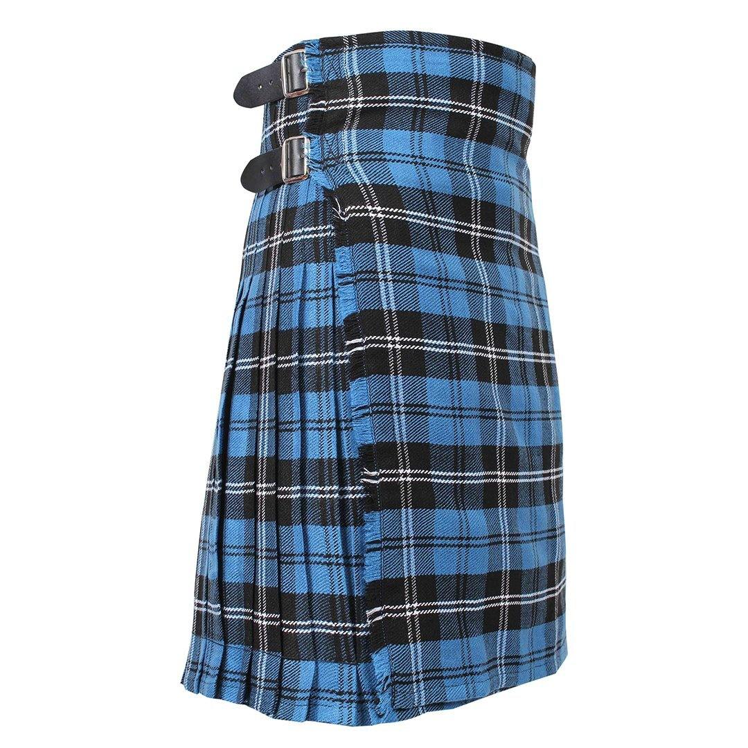 Super Acrylic Wool 13oz Scottish Tartan Kilts 8 Yards With Box Pleats 24" Regular Drop Fringed Apron 3 Metal Buckles Leather Straps - biznimart