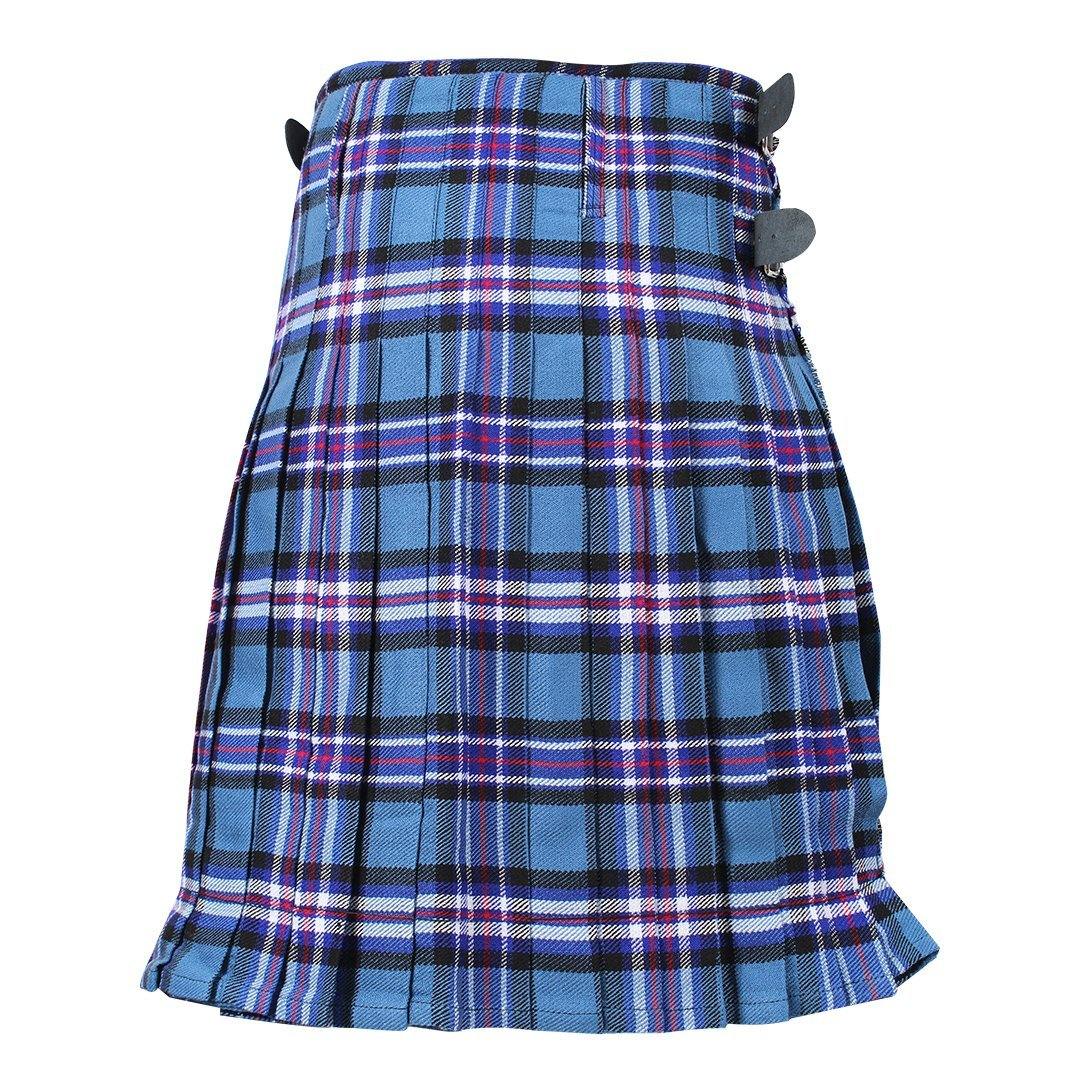 Super Acrylic Wool 13oz Scottish Tartan Kilts 8 Yards With Box Pleats 24" Regular Drop Fringed Apron 3 Metal Buckles Leather Straps - biznimart