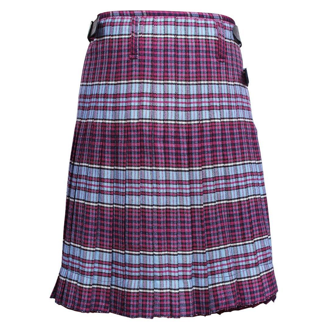 Super Acrylic Wool 13oz Scottish Tartan Kilts 8 Yards With Box Pleats 24" Regular Drop Fringed Apron 3 Metal Buckles Leather Straps - biznimart