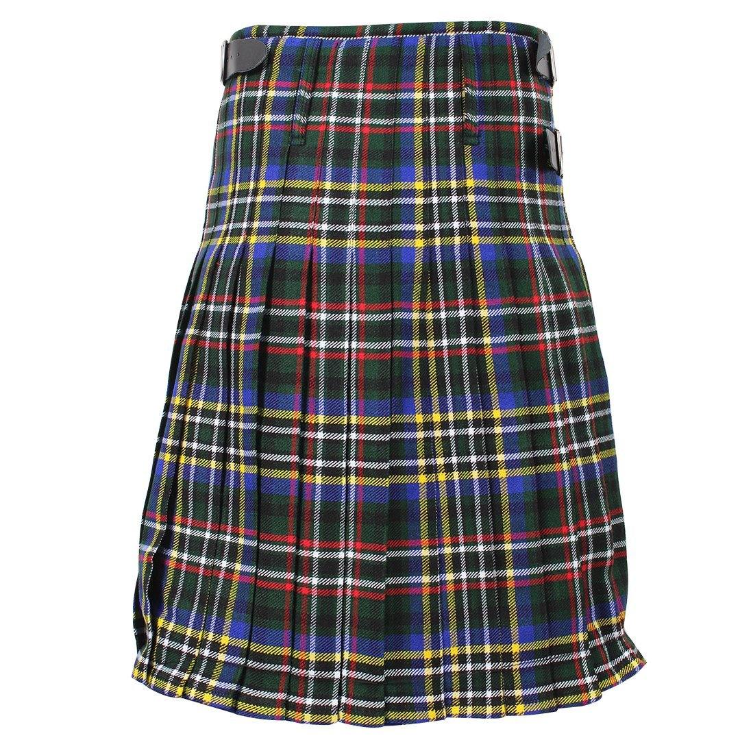 Super Acrylic Wool 13oz Scottish Tartan Kilts 8 Yards With Box Pleats 24" Regular Drop Fringed Apron 3 Metal Buckles Leather Straps - biznimart