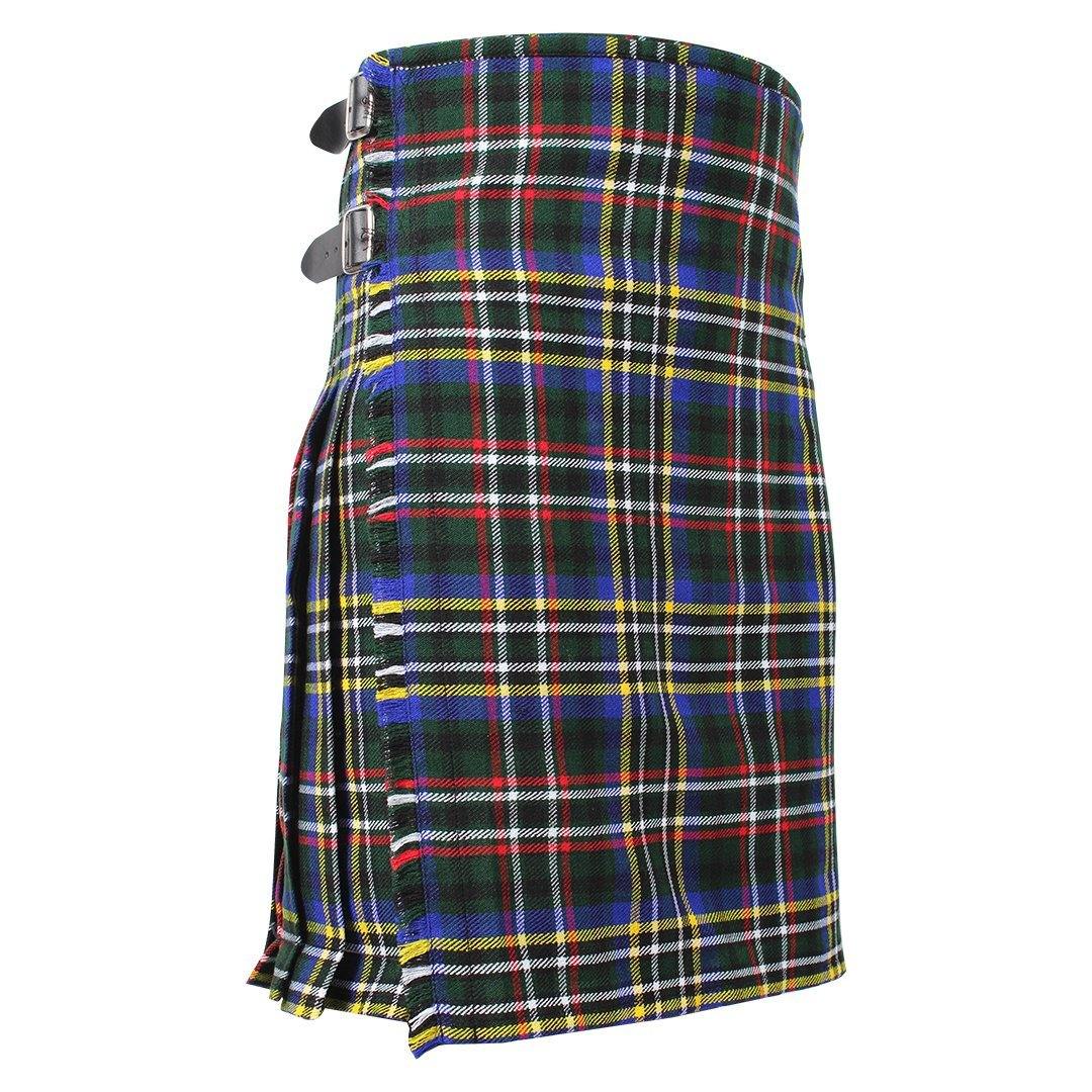 Super Acrylic Wool 13oz Scottish Tartan Kilts 8 Yards With Box Pleats 24" Regular Drop Fringed Apron 3 Metal Buckles Leather Straps - biznimart