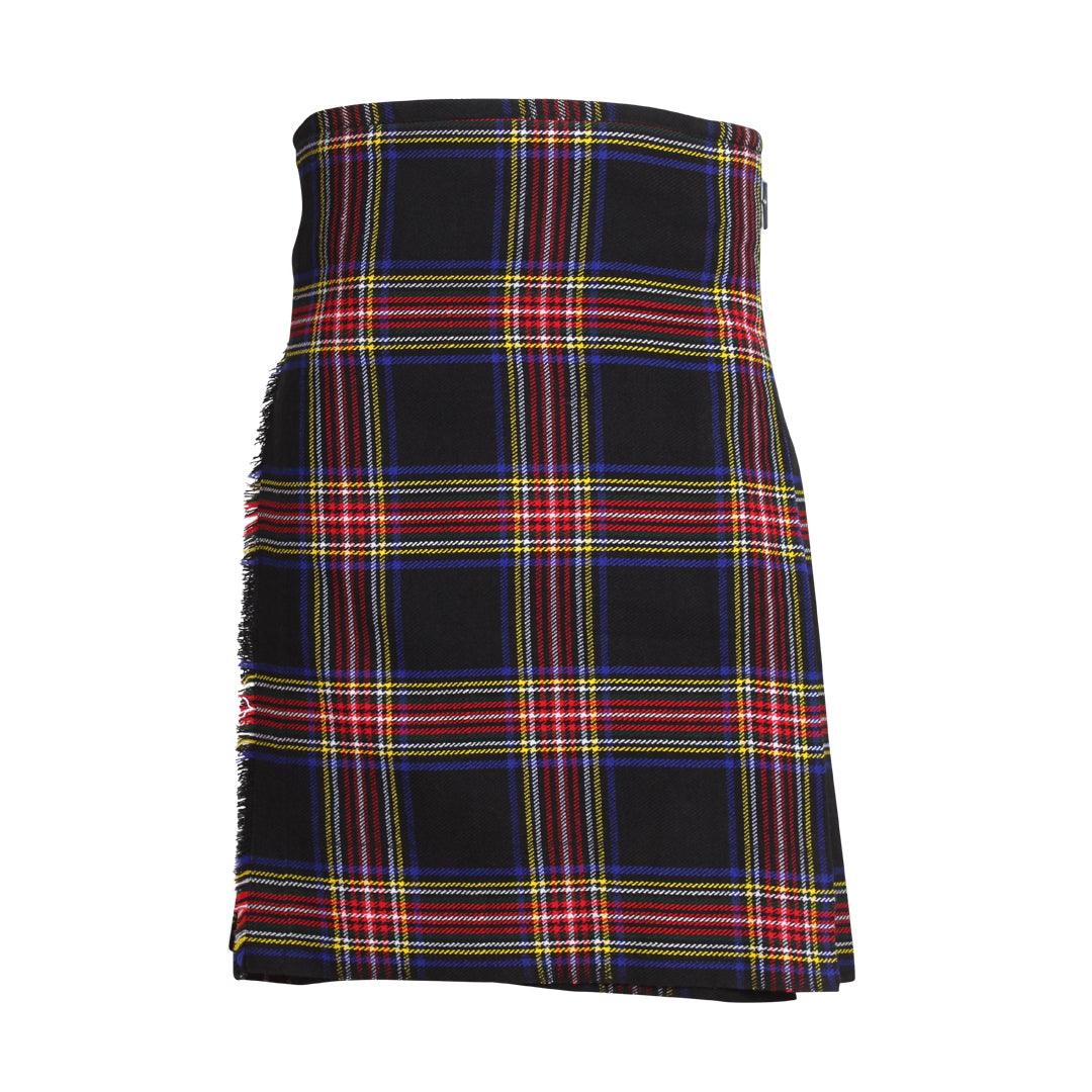 Scottish Black Stewart Tartan Kilt 8 Yards With Box Pleats Medium Weight 13oz Leather Straps