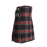 Scottish Black Stewart Tartan Kilt 8 Yards With Box Pleats Medium Weight 13oz Leather Straps
