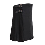 Scottish Solid Black Tartan Kilt 8 Yards With Pleats Medium Weight 13oz Leather Straps