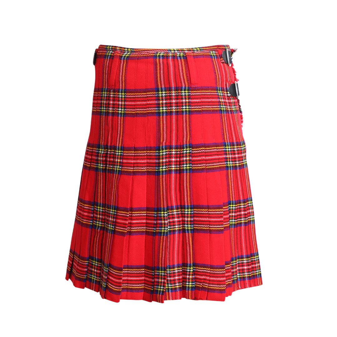 Scottish Royal Stewart Tartan Kilt 8 Yards With Box Pleats Medium Weight 13oz Leather Straps - biznimart