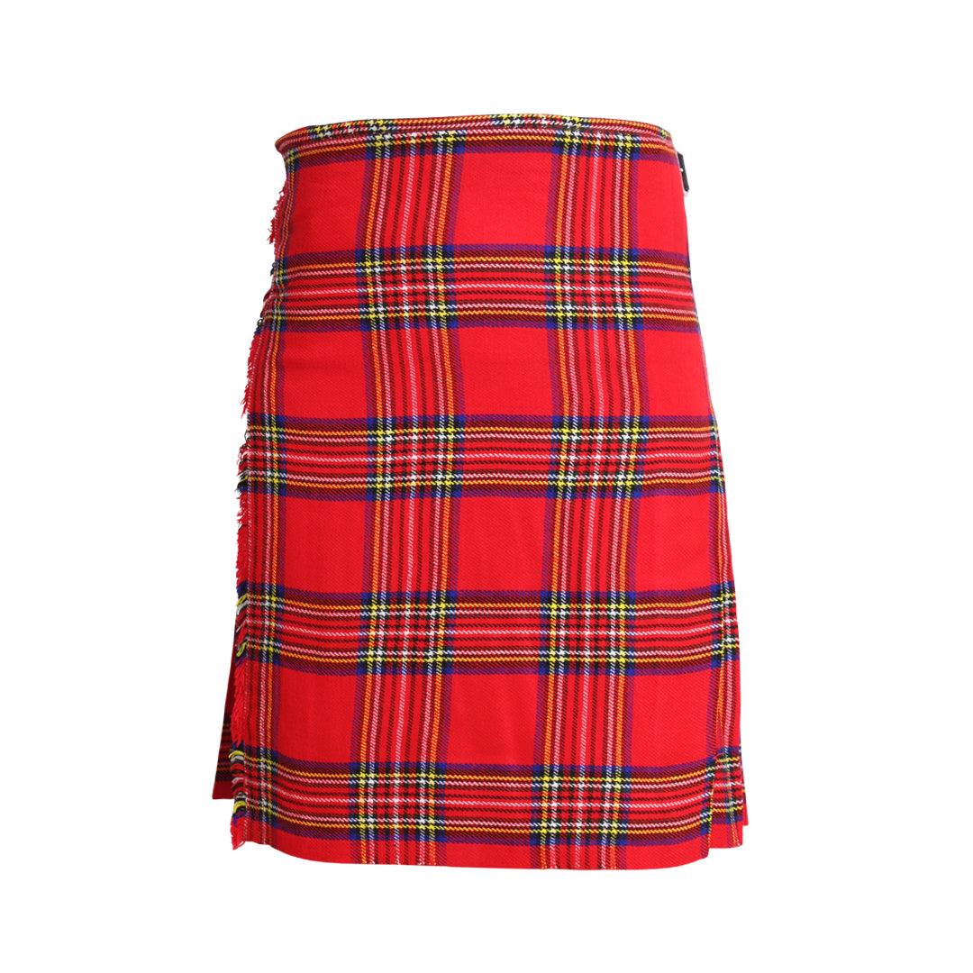 Scottish Royal Stewart Tartan Kilt 8 Yards With Box Pleats Medium Weight 13oz Leather Straps - biznimart