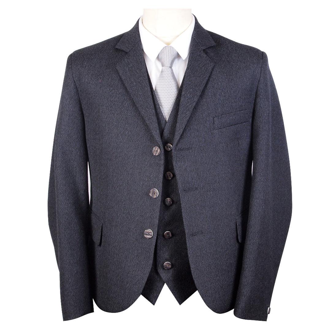 Wallace Kilt Jacket With Waistcoat/Vest Grey Tweed - biznimart